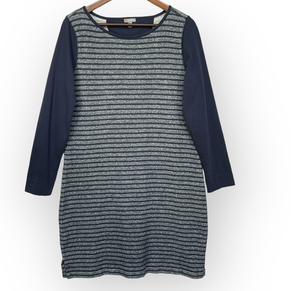 Talbots Womens Navy Blue Striped French Terry Long Sleeve T-Shirt Dress Size L